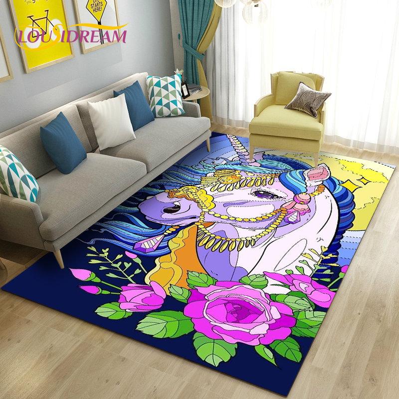 3D Cartoon Cute Unicorn Area Rug,Carpet Rug for Living Room Bedroom Sofa Doormat Kitchen Decoration,Kid Play Non-slip Floor Mat