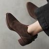 Cow Suede Nubuck Winter Round Toe Chunky Heels Fashion Boots Women Zipper Retro Elegant Women Ankle Boots