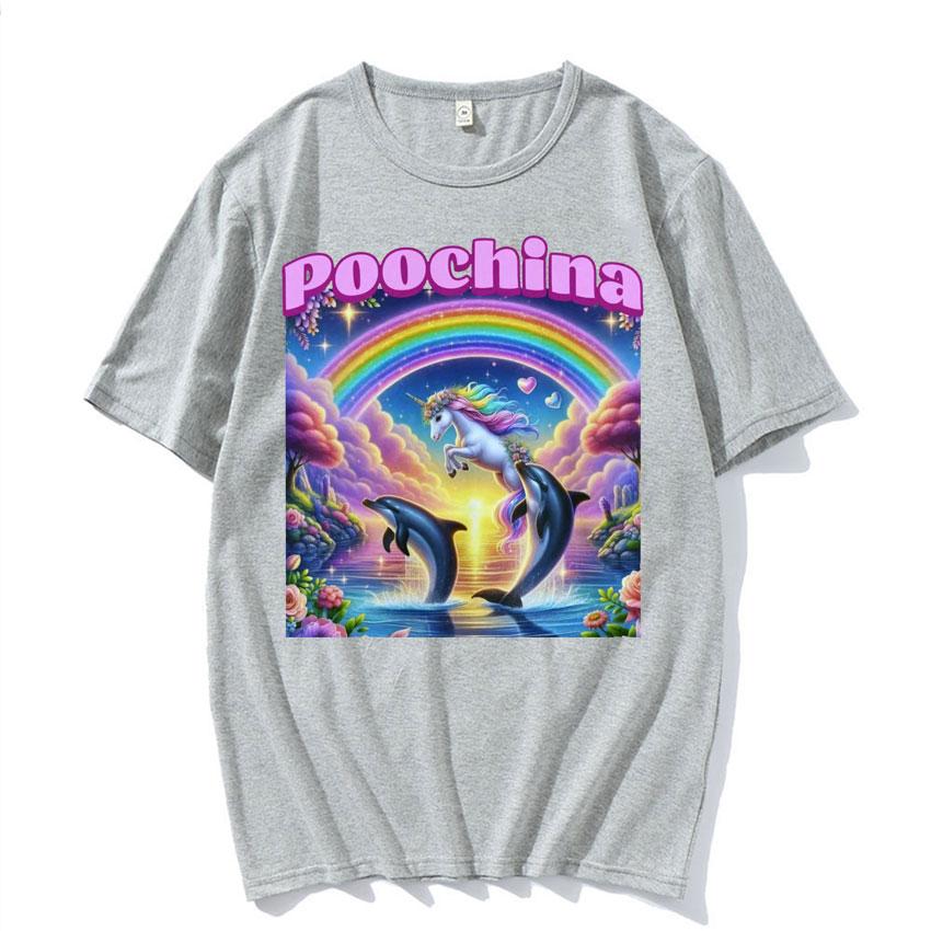 Poochina Brain Rot Ironic Funny Meme Tee Shirt for Men Harajuku Hip Hop Streetwear Tshirt Unisex Oversized 100 Cotton T Shirt