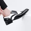 Leather Shoes Men's Genuine Leather British Large Size Dress Black and White Color Matching Men's Shoes Engraved Brock Leather Shoes Wedding Shoes