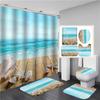 3D Beach Scenery Bathroom Bathing Waterproof Shower Curtain Home Entrance Doormat Bathtub 4Pcs Set Toilet Seat Cover Rugs Bath Non-Slip Floor Mat