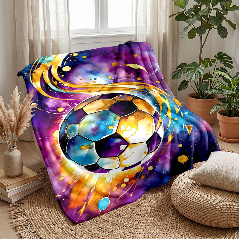 Soccer Ball in Ocean Waves Theme blanket Lightweight Warm Flannel Blanket Decorative Throw Blanket for Home Decoration