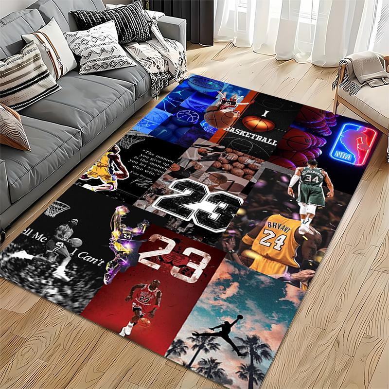 Area Rug, I Love Basketball Collage NBA Neon Antetokounmpo Kobe 23 24 Quote Print, Boys Room Decor, Non-Slip Mat