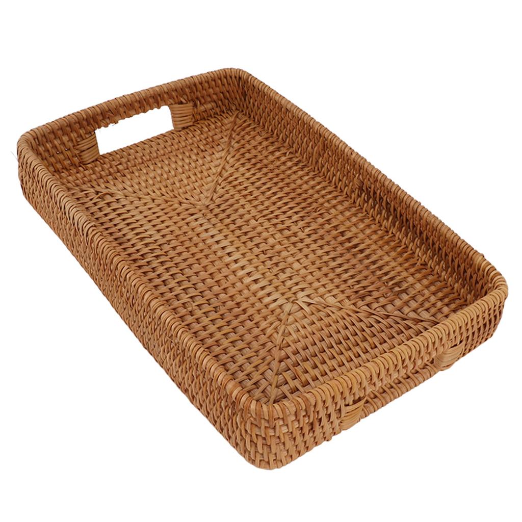 Serving Basket Tray with Handles Rattan Rectangle Large Capacity Durable Decorative Tray for Fruits Dessert Kitchen