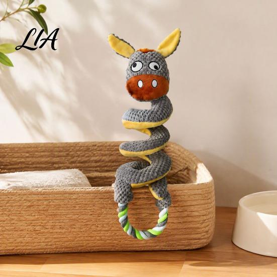 Indoor Fetch Games for Dogs Squeaky Dog Toy with Pull Rope, Plush Tug of War Toy, Safe Chew Toys Spiral Animal Interactive Small Medium Large