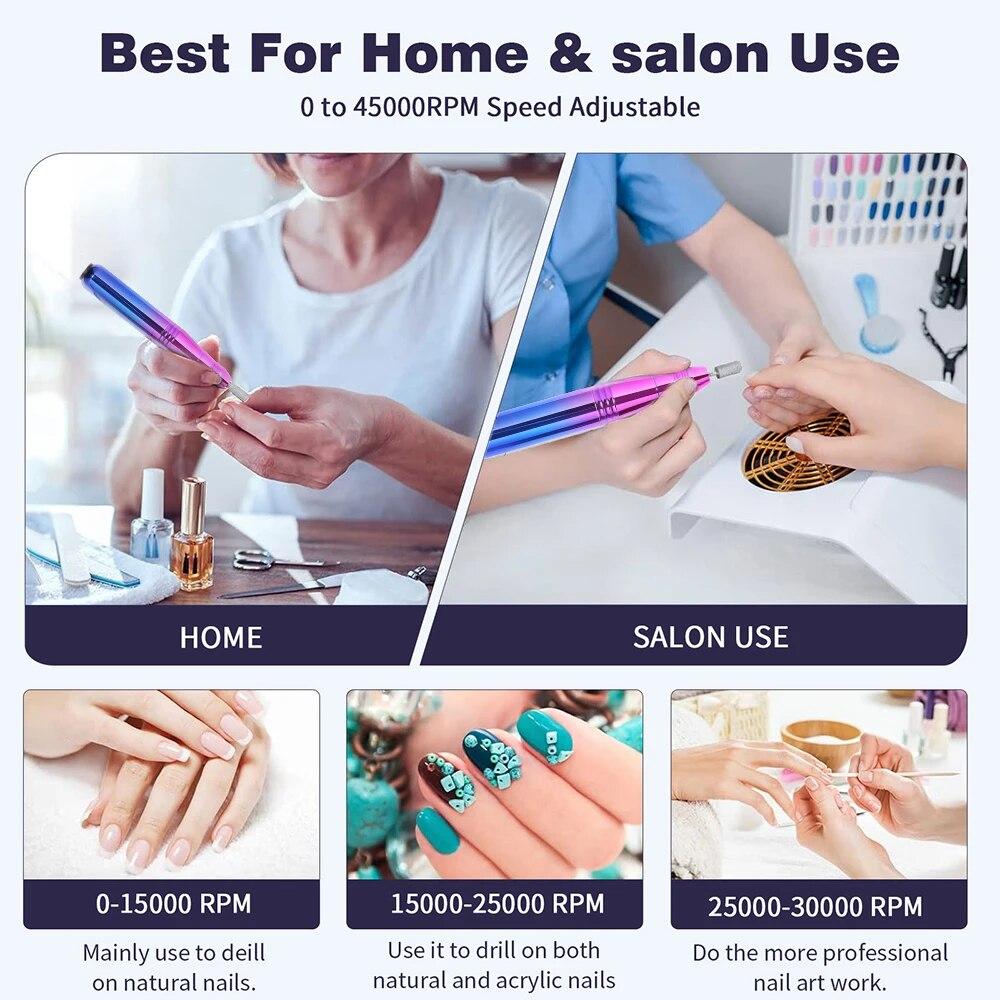 35000RPM Electric Nail Drill Machine Gradient High Speed Nail Sander For Manicure Milling Cutter Set Gel Polish Remover Tools