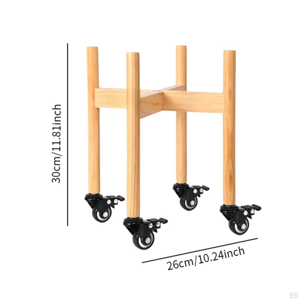 Plant Stand with Wheels Mobile Pot Rack Wood Holder Display Shelf Dolly Rolling