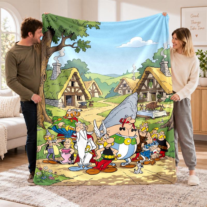 Flannel Fleece Blanket with Asterix Design, Soft Lightweight Throw for Bed Sofa Travel
