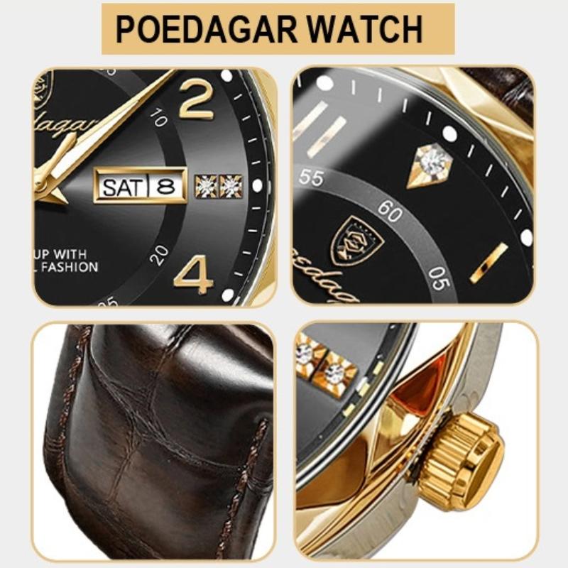 2024 Новый тренд, модные роскошные мужские часы, светящиеся водонепроницаемые часы с двойным календарем, ультратонкие кожаные мужские часы с автоматическим механизмом, украшенные бриллиантами