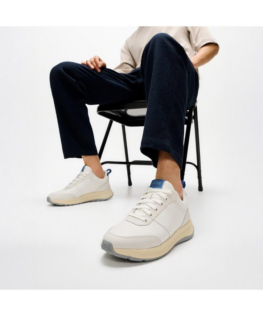 Fitflop [F-Mode] Men'S Leather/Suede Sneakers - Urban White/Ocean Blue (Ft59K1N021)