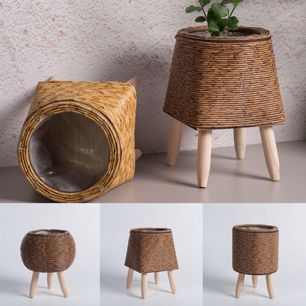 Hand Wove Rattan Woven Flower Pot Retro Flower Planters Creative Flower Basket  Home Decor