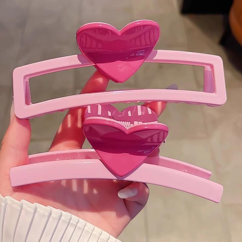 Новые розовые заколки-крабы для волос в форме сердца большого размера для женщин и девочек, милые аксессуары для волос, заколка-краб в форме прямоугольника