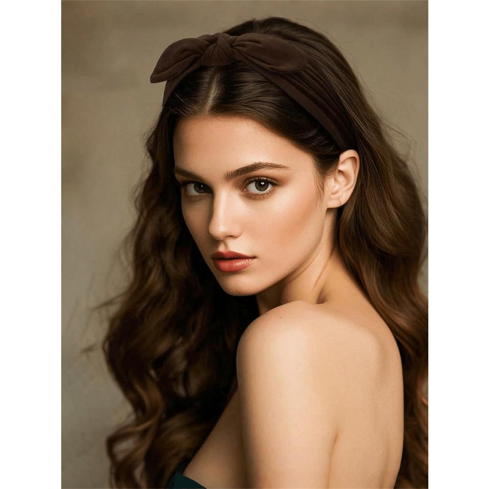 Black Bow Wide Headbands For Women, Non-Slip Yoga/Workout Headwraps, Hair Accessories Made Of Fiber Turban Headband Sweatband Hair Band