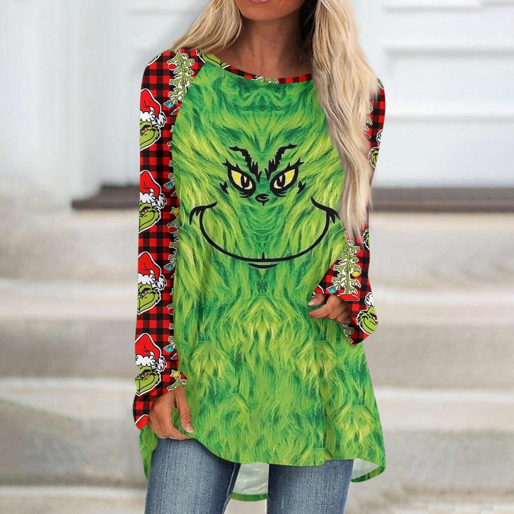 Женская модная повседневная футболка с принтом на плечах, длинным рукавом, круглым вырезом, средней длины