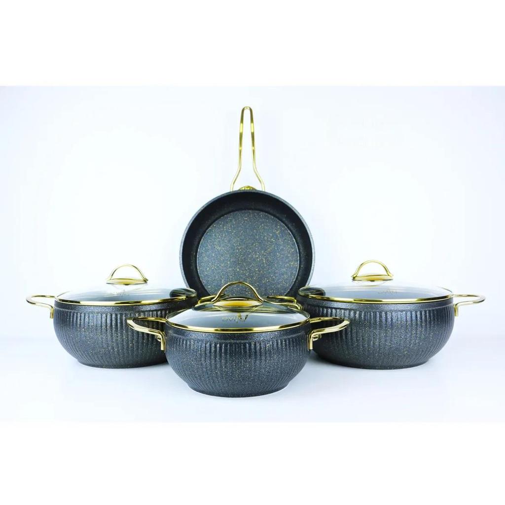 Набор из 7 гранитных сферических кастрюль со стеклянной крышкой, огнестойким с антипригарным покрытием