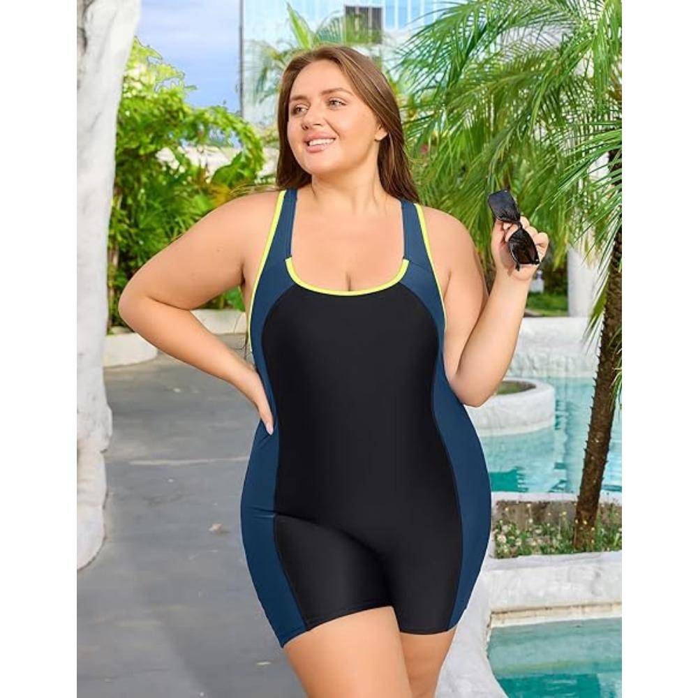 Charmleaks Plus Size Swimsuit для женщин, спортивный цельный купальный костюм Boyleg