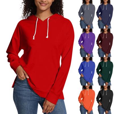 Женская свободная толстовка с капюшоном, повседневная, с длинным рукавом, однотонная, с завязками, с боковыми разрезами, пуловер, топ