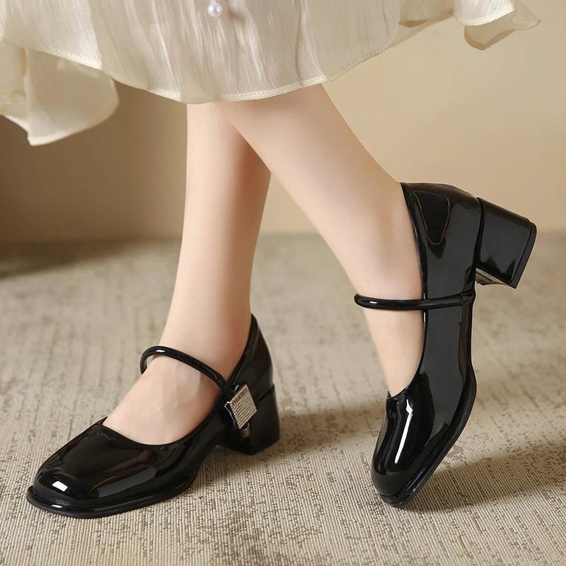 2024 New Hot-selling Women's Single Shoes Thick Heel Mary Jane Women's Single Shoes Solid Color Slip-on Spring and Autumn