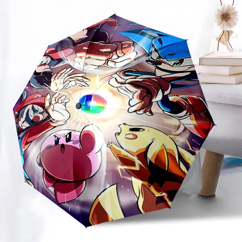 1pc Sonic, Mario, Pikachu & Friends: Auto-Open Umbrella, Portable 3-Fold Design with 8-Bone Iron Frame, Outdoor for Fans, Travelers, Everyday Use, Per