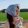 Literary and fresh small square scarf Spring and summer silk scarf Casual travel cotton and linen headscarf Sweet printing pastoral decorative scarf