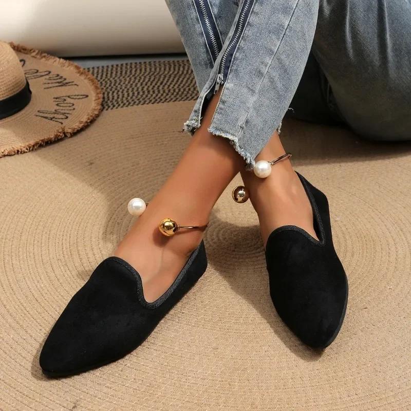Large Size Soft-soled Pointy Fashion Casual Shoes Women  Autumn and Winter New-style Slip-on Comfortable Single Shoes 35-43