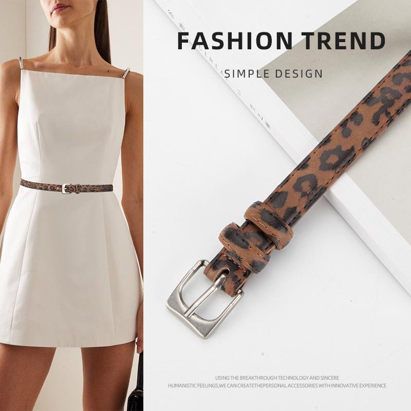 Leopard Leather Genuine Leather Belt Women's Pin Buckle Business Casual Trendy Versatile Pants Decorative Belt Women