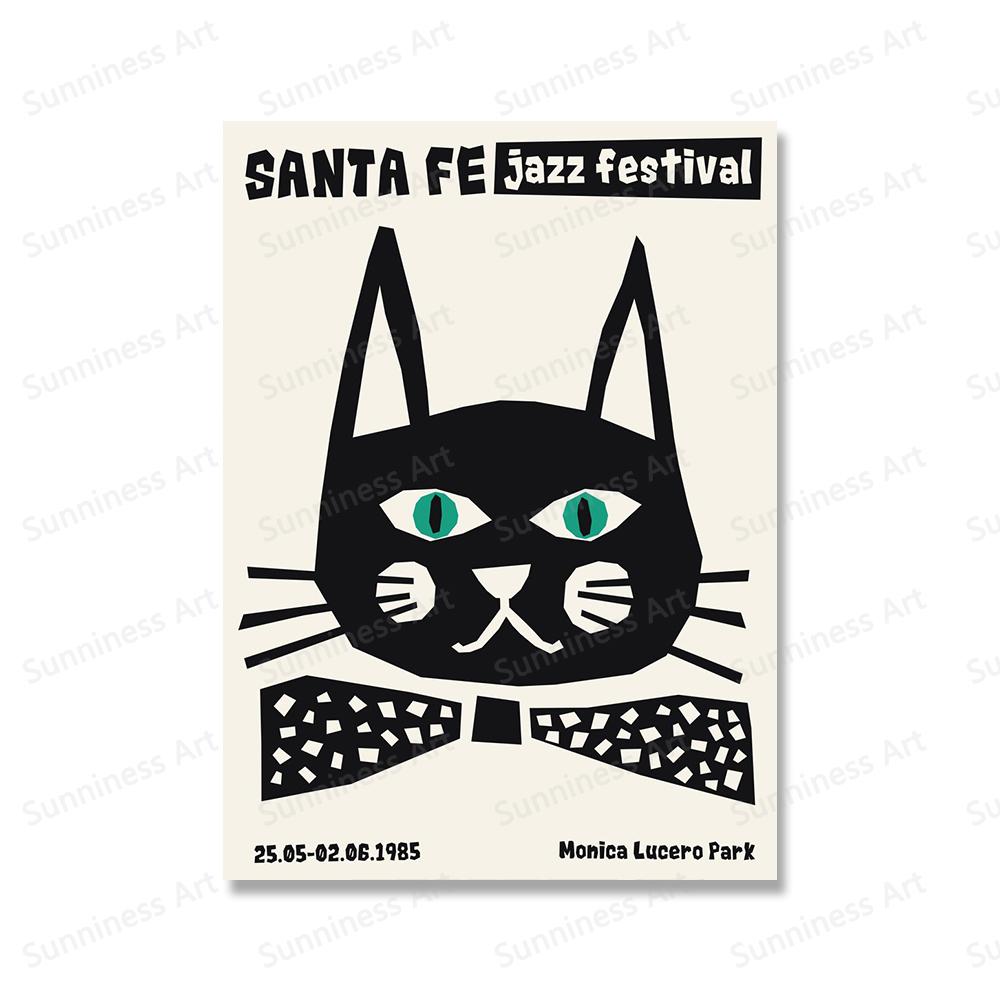 Abstract New Orleans Jazz Festival Black Cat Art Canvas Painting Nordic Posters And Prints Wall Pictures For Living Room Decor