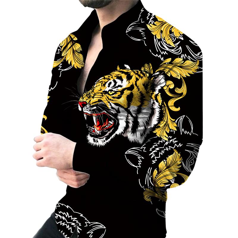 Рубашка с цветочным контрастным 3D-принтом, новая модная рубашка с длинными рукавами и лацканами в социальных тенденциях