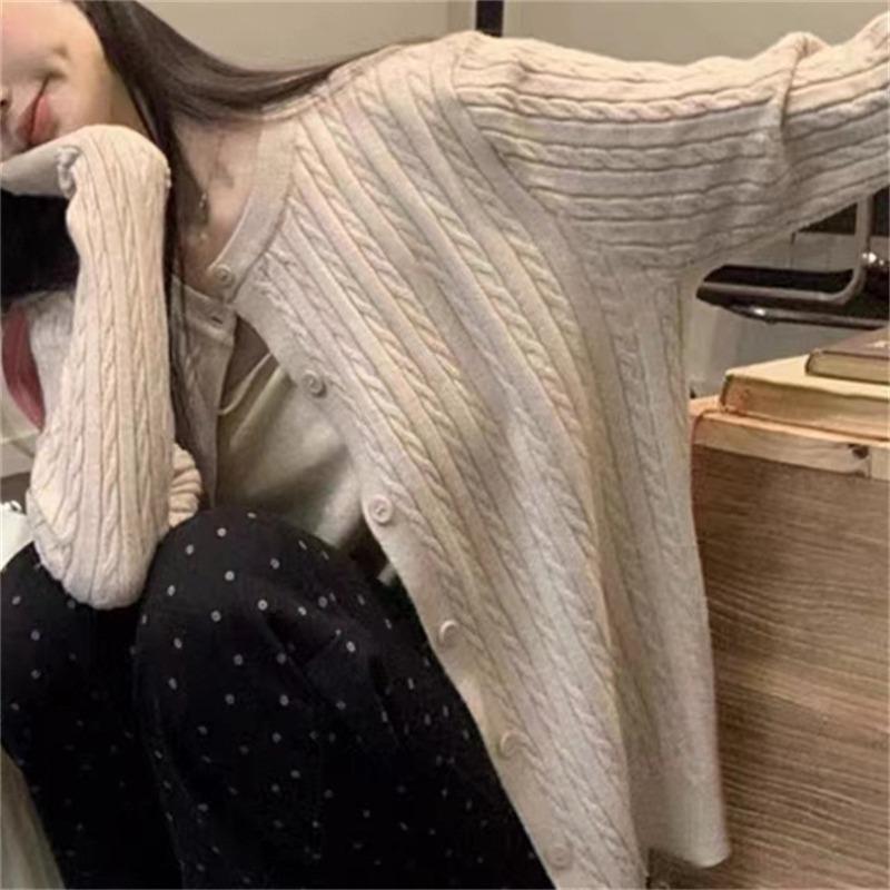 Весна и Осень новая модная повседневная универсальная верхняя одежда свитер женский мягкий восковой твист простой вязаный кардиган топ трендовый