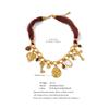 Yhpup Red Rope Chain Heart Flower Cross Drop Charm Handmade Necklace 18K Golden Plated Stainless Steel Statement Collar Jewelry