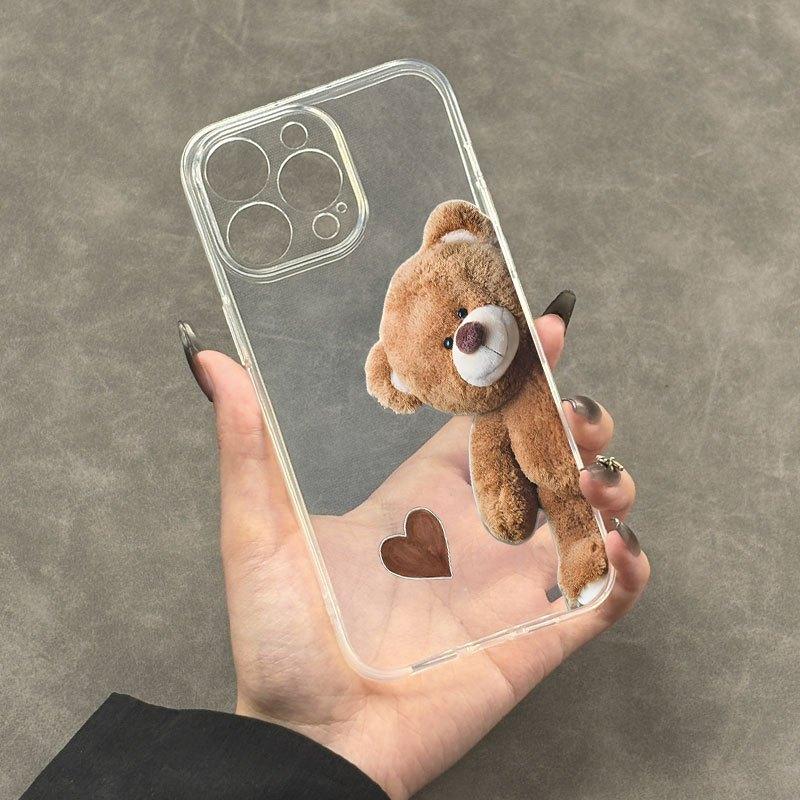 Love Bear Pattern Transparent Phone Case Suitable for iPhone 17 16 15 14 13 12 11 Pro/Max/Plus Anti Drop and Anti Shock