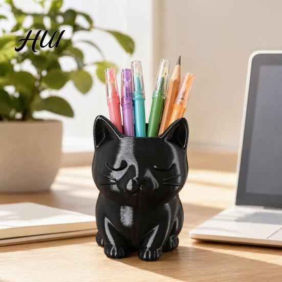 Cat Shaped Pencil Holder Pen Holder, Cute Kitty Desk Organizer for Stationery Storage, Large Healing Decor Capacity Stand Office Home, Creative