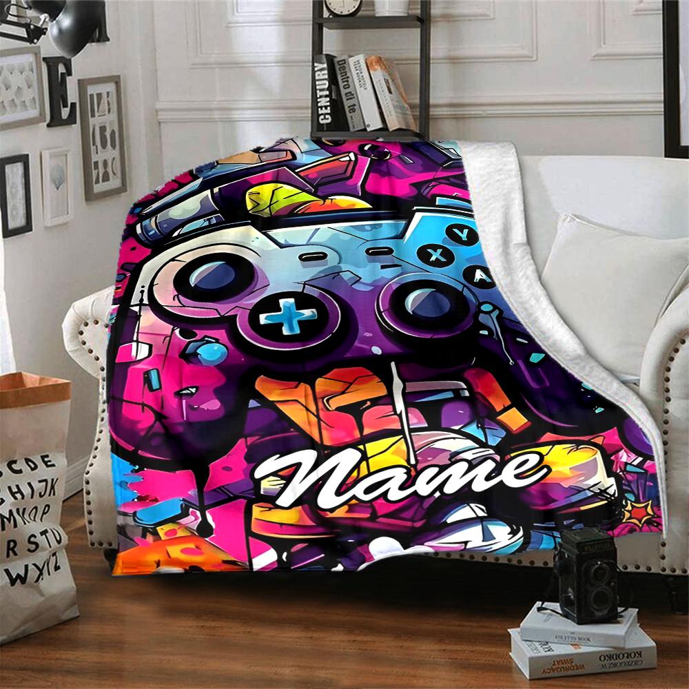 Custom Name Game Controller Theme Printed Blanket - Perfect for Couch, Bed, Travel & Outdoor Use | Machine Washable, Cozy & Durable.
