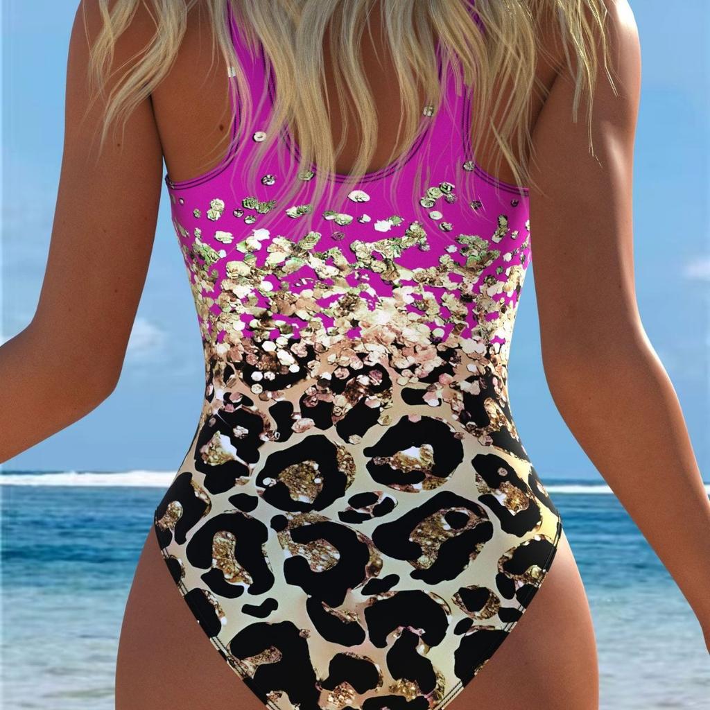 1011 Spot Swimsuit Swimsuit Women Solid Color Neck European and American Sexy Swimsuit Women