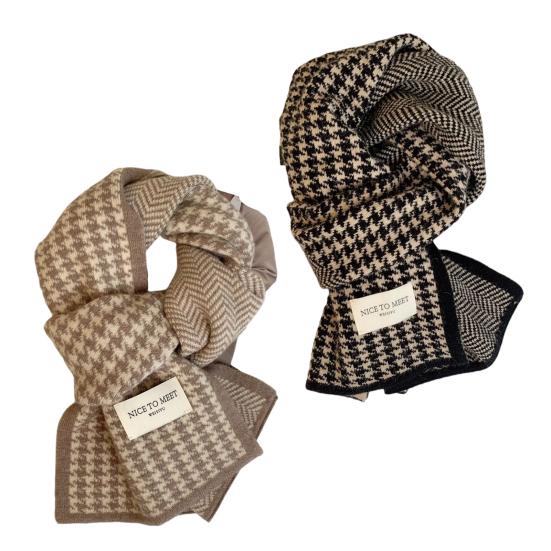 Men Women Scarf Japanese Style Plaid Pattern Long Style Wrap Autumn Winter Thermal Insulation Knitting Scarf Daily Wear