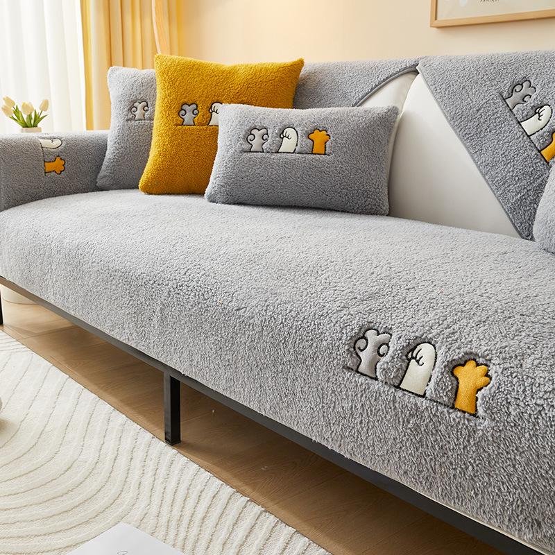 1 шт. Зимний толстый чехол для дивана из овечьей шерсти, нескользящее и не пачкающееся полотенце для сиденья, нордический светлый роскошный плюшевый чехол для дивана, подходит для домашних животных