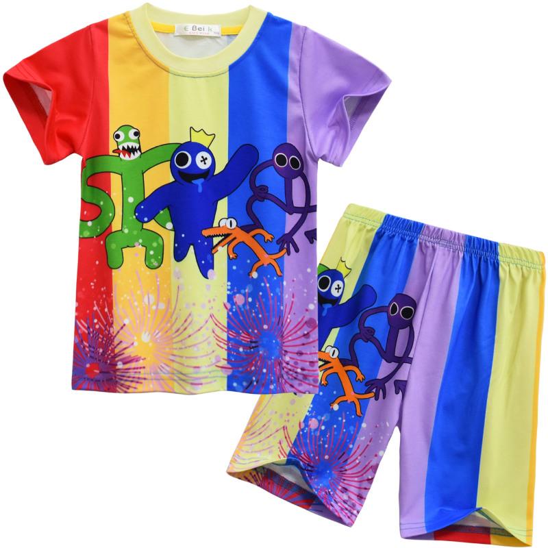 Rainbow Friends Pajamas Set Summer Children Short Sleeve T Shirt Sleepwear Pyjamas Cartoon Blue Monster Baby Suit Clothing