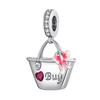 925 Silver Cute Fashion Lipstick High Heels Bag Charms Cartoon Pink Beads Pendant Fit Bracelet Jewelry Gift For Women