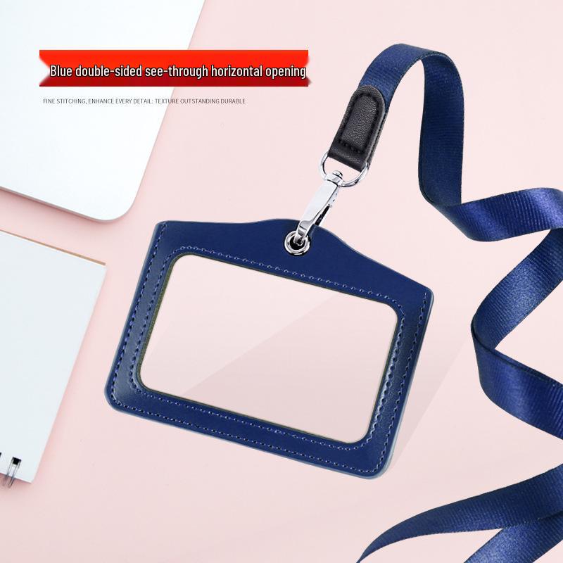 Genuine Leather ID Card & Badge Holder with Lanyard