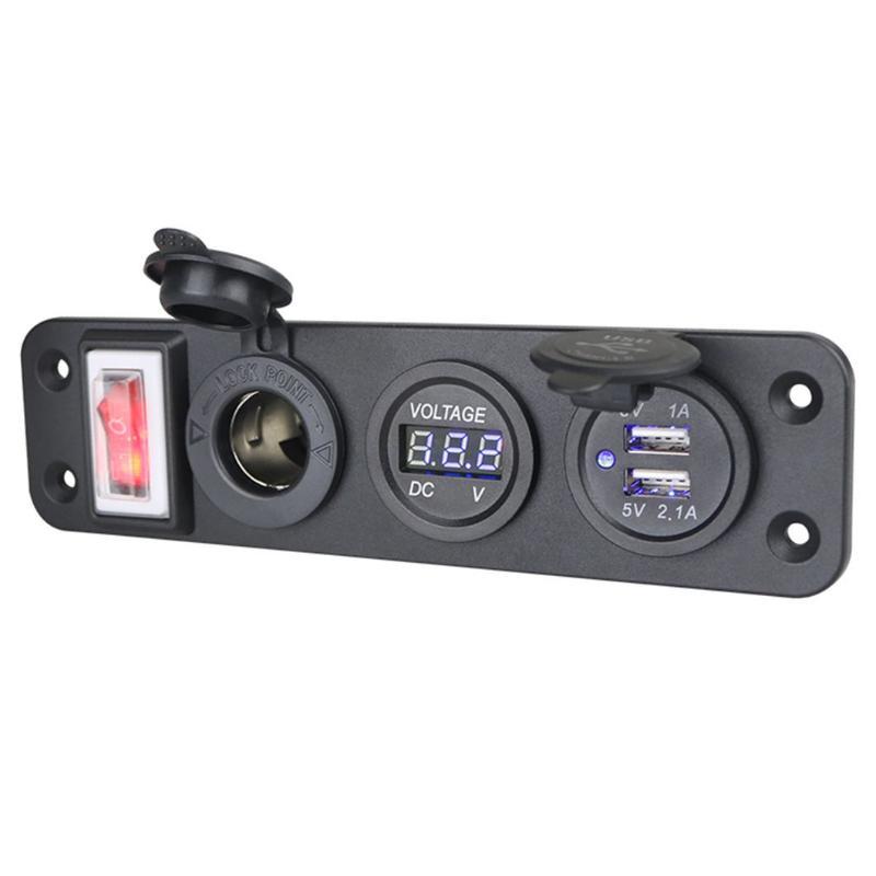 Панель с USB-розеткой для автомобиля с двойным USB-зарядным устройством, вольтметром и розеткой, водонепроницаемая, для транспортных средств, морских судов, RV, цифровых устройств