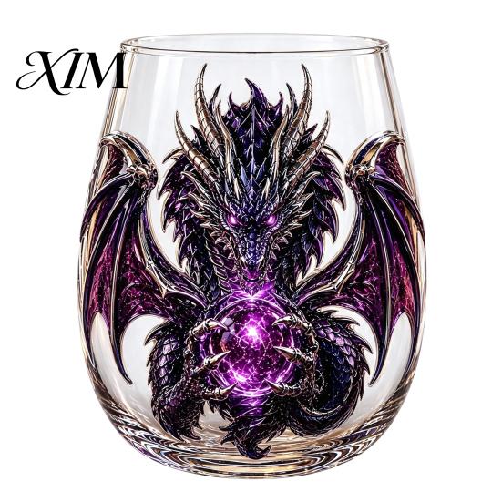 Fantasy Themed Drinking Cups Mythic Dragon Glass Art Cup, 3D Sculpted with Crystal Ball, Bar Display Collection Items 400ml Whiskey Tumbler