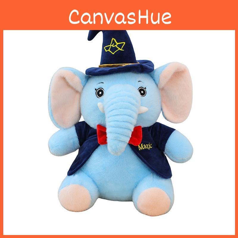 Plush Elephant Toy For Kids Soft Cartoon Sleeper Pillow With Wizard Hat And Bow Decor