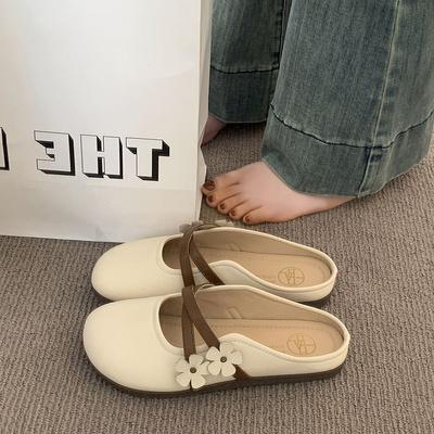 Баотоу полутапочки женские летние для улицы 2025 новинка женская обувь на одном педале с полуподдержкой одинарная обувь плоские Мэри Джейн прохладные тапочки