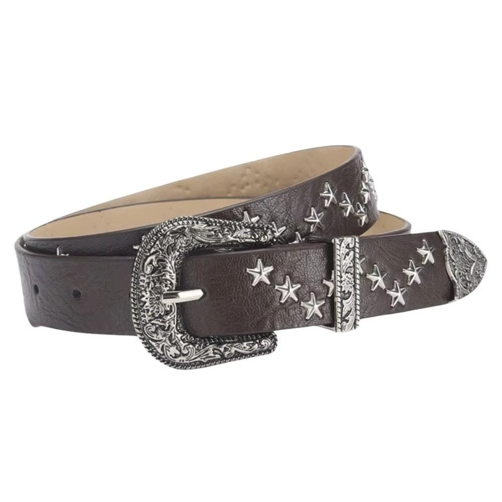 Solid Color Western Studded Belt Gothic Star Waistband Trouser Belt Y2K Punk Belt  Unisex