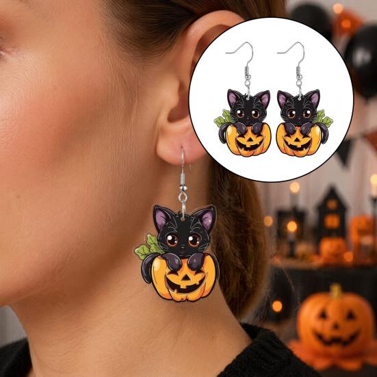 Забавные серьги для Хэллоуина, Черная кошка, Тыква, Подвесные серьги, Милые мультяшные животные, Серьги-капли, Праздничные аксессуары для женщин и девочек, Оригинальные праздничные