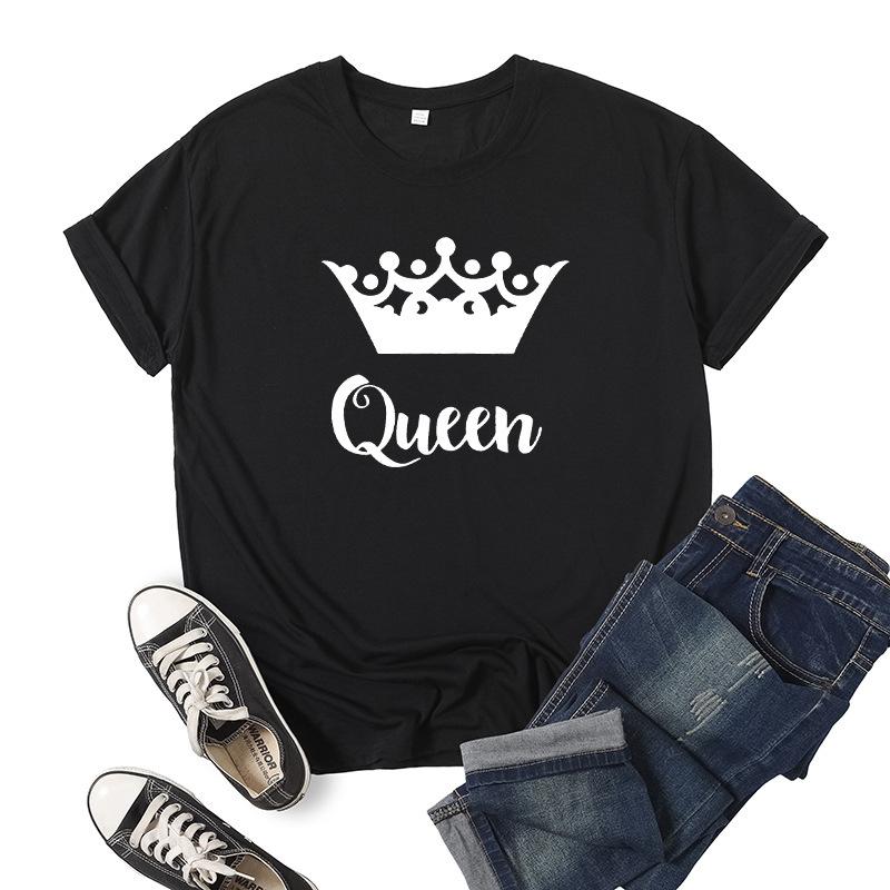 Футболка для пар с принтом King Queen Crown, женская свободная футболка с короткими рукавами и круглым вырезом, модная футболка для влюбленных, топы, одежда