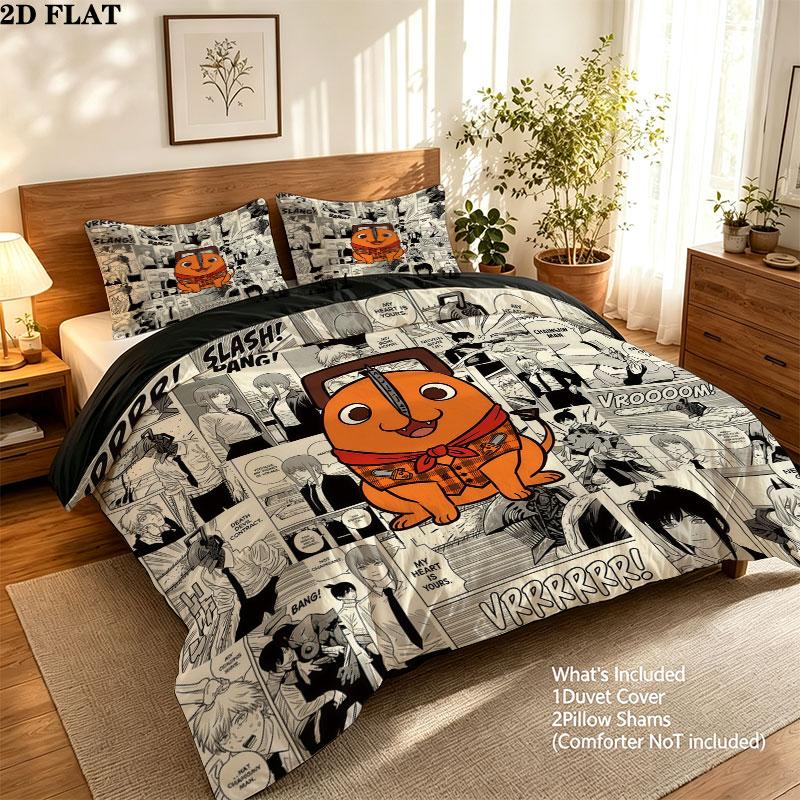 Chainsaw Man Pattern Bedding Quilt Set Quilt Cover Pillowcase Home Birthday Gift(1 * duvet cover + 2 * pillowcase, without core)