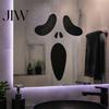 Gifts for Halloween Lovers Horror Ghost Face Wall Stickers, Minimalist Black Line Removable Door Friendly Holiday Stickers Self-Adhesive Spooky Decor