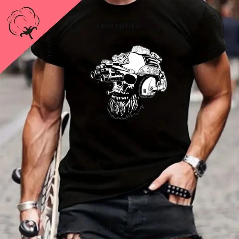 Til Valhalla 100% Хлопок Футболки с коротким рукавом и круглым вырезом Футболка American Beard Warrior Tactical Skull Унисекс Повседневная мужская футболка