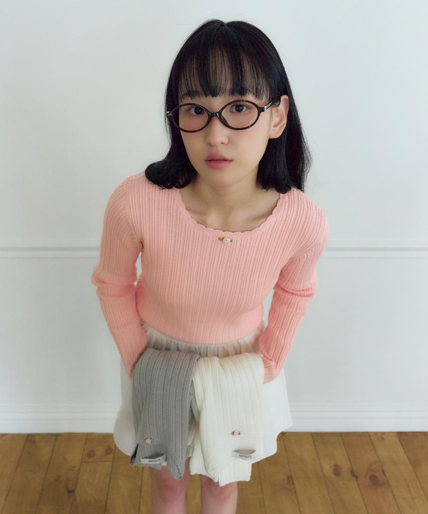 KNIZURE Lace Cottage Slim Fit Knit Pullover_Pink